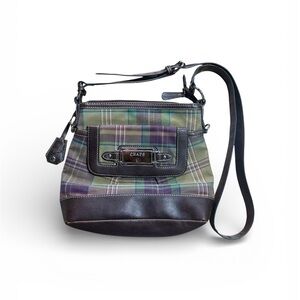 Vintage Chaps Ralph Lauren Brown & Purple Plaid Canvas Crossbody Bag